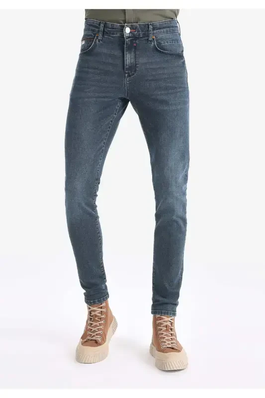 041 Danny Slim Fit Pastki Bel To'g'ri Oyoqli Qorong'i Ko'k Erkaklar Shimini - 3