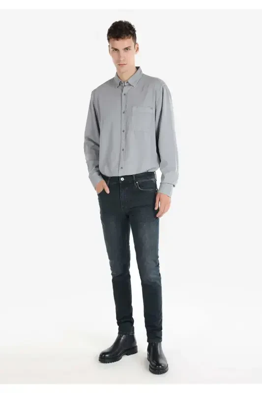 041 Danny Slim Fit Pastki Bel To'g'ri Oyoqli Qorong'i Ko'k Erkaklar Shimini - 1