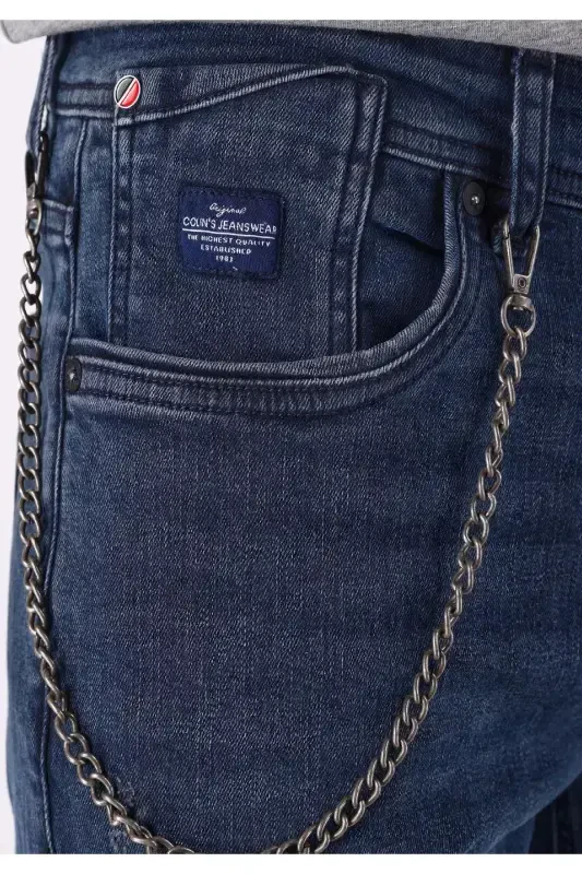 041 Danny Slim Fit Pastki Bel To'g'ri Oyoqli Qorong'i Ko'k Erkaklar Shimini - 4