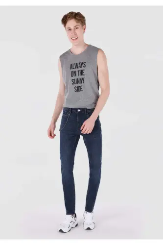 041 Danny Slim Fit Pastki Bel To'g'ri Oyoqli Qorong'i Ko'k Erkaklar Shimini - 3