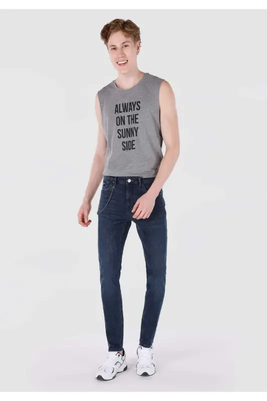 041 Danny Slim Fit Pastki Bel To'g'ri Oyoqli Qorong'i Ko'k Erkaklar Shimini - 3