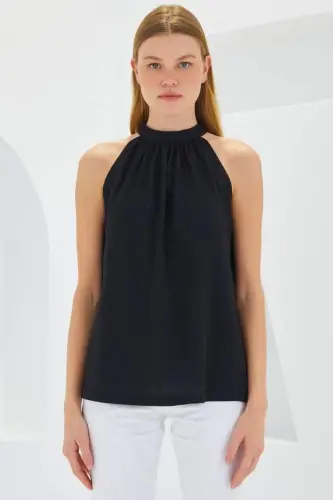 0489 Halter Neck Knit Blouse - Black - BÜYÜKBEDENIZ (1)