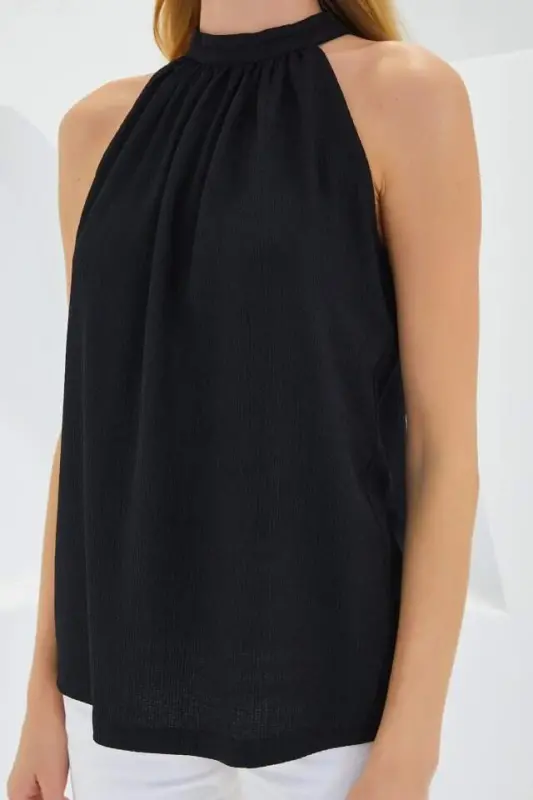 0489 Halter Neck Knit Blouse - Black - 4