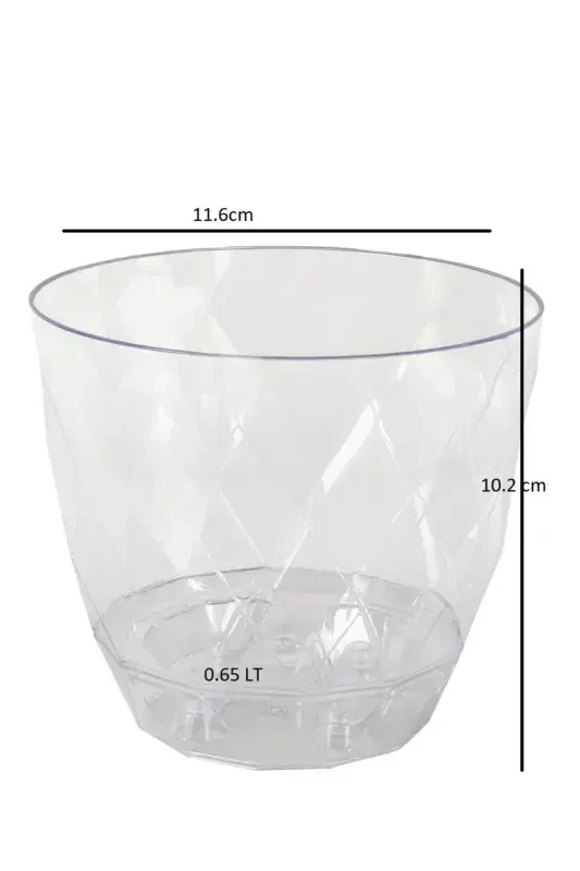 0.65 lt 11,6x10,2 cm. Orkide Saksısı Baklava Desenli Plastik Kristal Yakamoz Orkide Saksı No1-0.65LT - 4