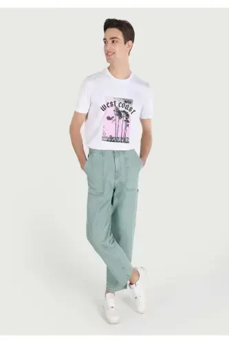 Worker Fit Orta Bel Düz Paça Erkek Yeşil Jean Pantolon - 1