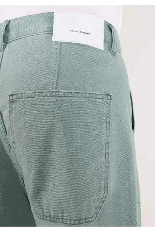 Worker Fit Orta Bel Düz Paça Erkek Yeşil Jean Pantolon - 6