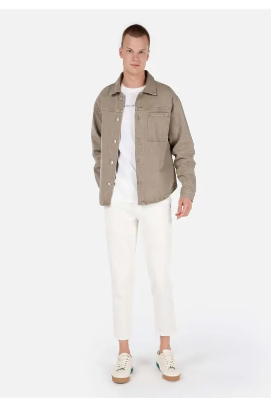 079 Aster relaxed fit, high waist straight leg, natural men's trousers. - COLIN'S