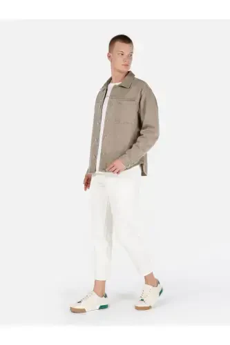 079 Aster relaxed fit, high waist straight leg, natural men's trousers. - 3