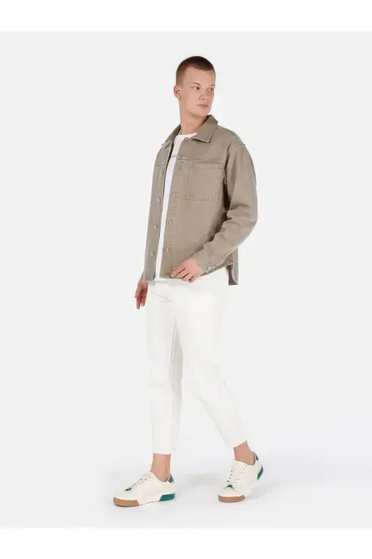 079 Aster relaxed fit, high waist straight leg, natural men's trousers. - 3