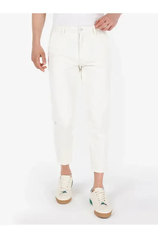 079 Aster relaxed fit, high waist straight leg, natural men's trousers. - 4