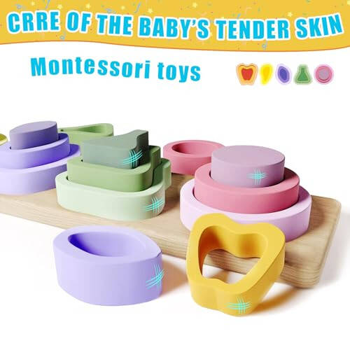 Symdiro Montessori Toys for 1 2 3 Year Old Boys Girls - Wooden Sorting & Stacking Toys for Kids - Toddler Toys Age 1-3 - Shape Sorter and Color Stacker Preschool Kids Gifts - 4