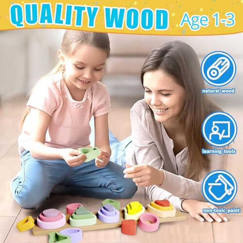 Symdiro Montessori Toys for 1 2 3 Year Old Boys Girls - Wooden Sorting & Stacking Toys for Kids - Toddler Toys Age 1-3 - Shape Sorter and Color Stacker Preschool Kids Gifts - 6