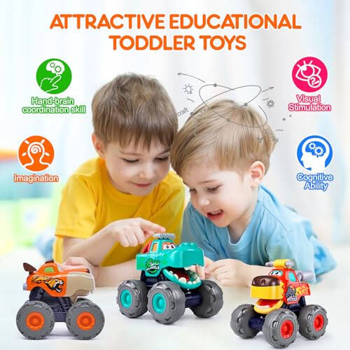 Toy Cars for 1 2 3 Year Old 3 Pack Monster Truck Toys Crocodile Bull Leopard Pull Back Car Big Wheel Animal Toy Trucks for Toddler 1-3 Baby Toys 12 18 Months Boy Girl Toddler Toy for 1 Year Old Gift - 4