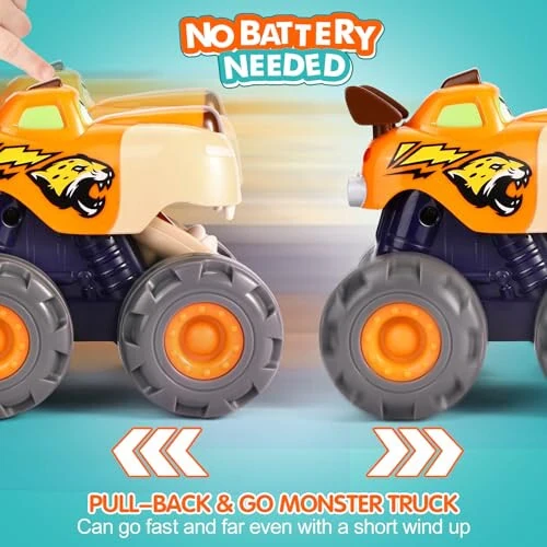Toy Cars for 1 2 3 Year Old 3 Pack Monster Truck Toys Crocodile Bull Leopard Pull Back Car Big Wheel Animal Toy Trucks for Toddler 1-3 Baby Toys 12 18 Months Boy Girl Toddler Toy for 1 Year Old Gift - 5