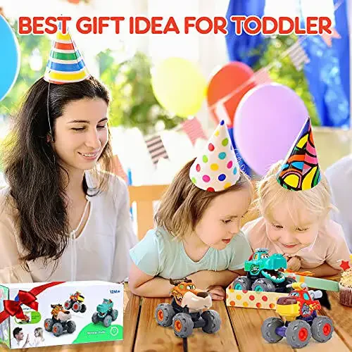 Toy Cars for 1 2 3 Year Old 3 Pack Monster Truck Toys Crocodile Bull Leopard Pull Back Car Big Wheel Animal Toy Trucks for Toddler 1-3 Baby Toys 12 18 Months Boy Girl Toddler Toy for 1 Year Old Gift - 3