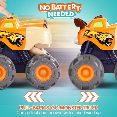 Toy Cars for 1 2 3 Year Old 3 Pack Monster Truck Toys Crocodile Bull Leopard Pull Back Car Big Wheel Animal Toy Trucks for Toddler 1-3 Baby Toys 12 18 Months Boy Girl Toddler Toy for 1 Year Old Gift - 5