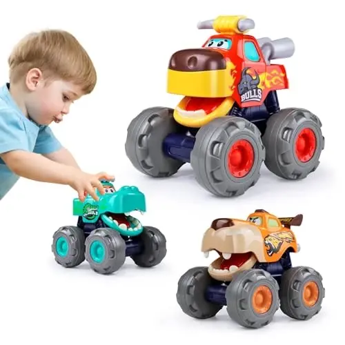 Toy Cars for 1 2 3 Year Old 3 Pack Monster Truck Toys Crocodile Bull Leopard Pull Back Car Big Wheel Animal Toy Trucks for Toddler 1-3 Baby Toys 12 18 Months Boy Girl Toddler Toy for 1 Year Old Gift - TOY