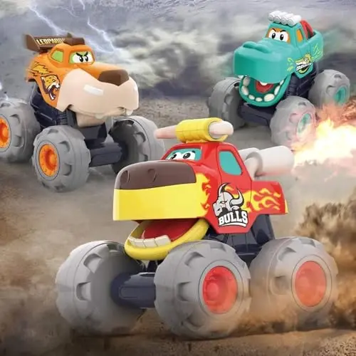 Toy Cars for 1 2 3 Year Old 3 Pack Monster Truck Toys Crocodile Bull Leopard Pull Back Car Big Wheel Animal Toy Trucks for Toddler 1-3 Baby Toys 12 18 Months Boy Girl Toddler Toy for 1 Year Old Gift - 2