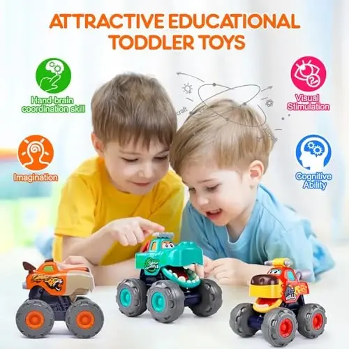 Toy Cars for 1 2 3 Year Old 3 Pack Monster Truck Toys Crocodile Bull Leopard Pull Back Car Big Wheel Animal Toy Trucks for Toddler 1-3 Baby Toys 12 18 Months Boy Girl Toddler Toy for 1 Year Old Gift - 3