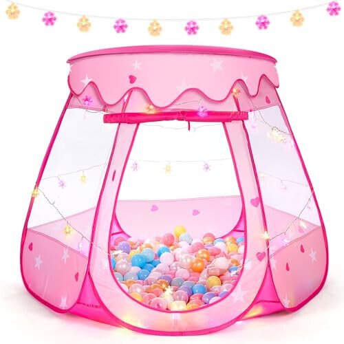 Baby Girl Toys for 1 2 3 Year Old Birthday Gift, Pop Up Princess Tent with Star Lights for 6 12 18 Months Babies, Ball Pits for Toddlers 1-3 with Carrying Bag, Play Tent for Kids Indoor|Outdoor 