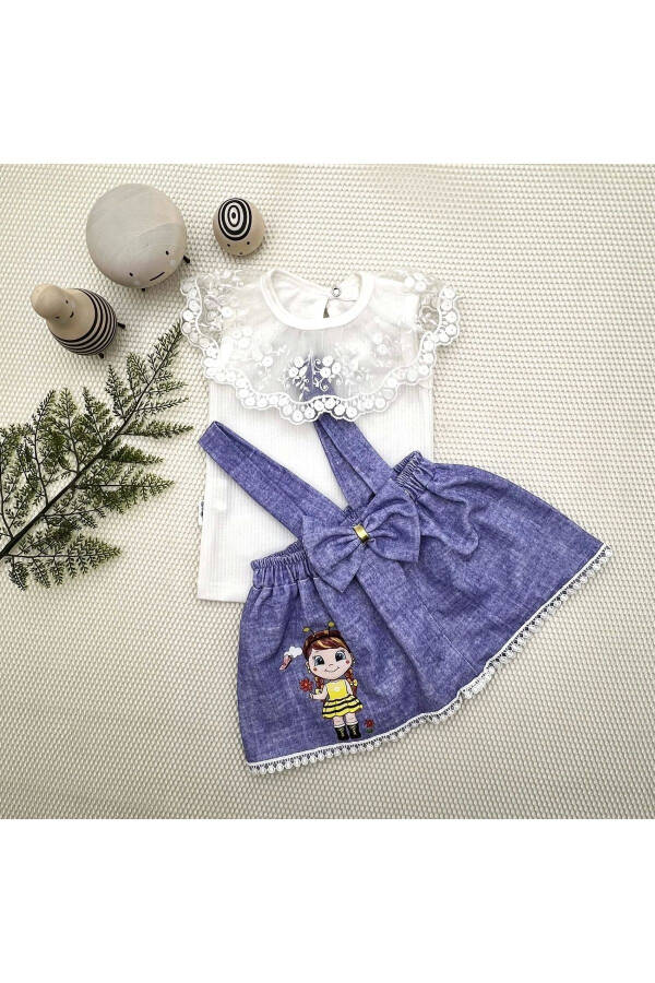 1-2-3 Years Bee Embroidered Denim Skirt Cotton Fabric 2 Piece Baby Girl Overall Set - 9