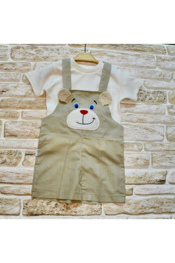 1-2-3 Years Linen Fabric T-Shirt with Bear Embroidery Shorts 2-piece Baby Girl Boy Romper Set - 1