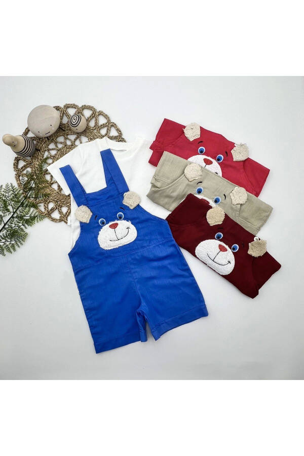 1-2-3 Years Linen Fabric T-Shirt with Bear Embroidery Shorts 2-piece Baby Girl Boy Romper Set - 2