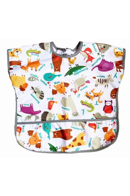 1-3 Yaş, Zoo Sıvı Geçirmez, Cırtlı, Cepli, Makinede Yıkanabilir, Yarım Kollu Bebek/çocuk Mama Önlüğü - 3