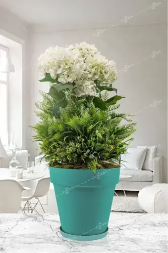 1. 7 Litre Ø16x14,5cm Mat Yeşil Renk Tabaklı Izgaralı Dekoratif Plastik Saksı Yalı No2-1.7Lt Yeşil - 1