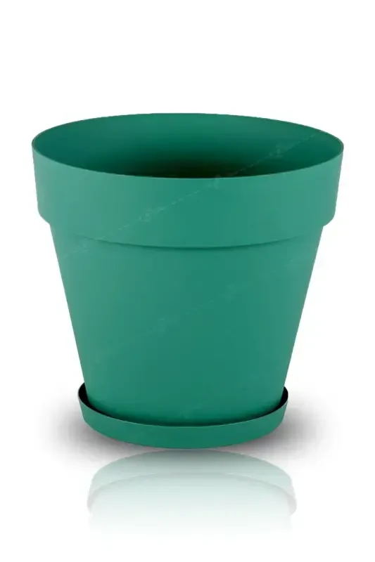 1. 7 Litre Ø16x14,5cm Mat Yeşil Renk Tabaklı Izgaralı Dekoratif Plastik Saksı Yalı No2-1.7Lt Yeşil - 2