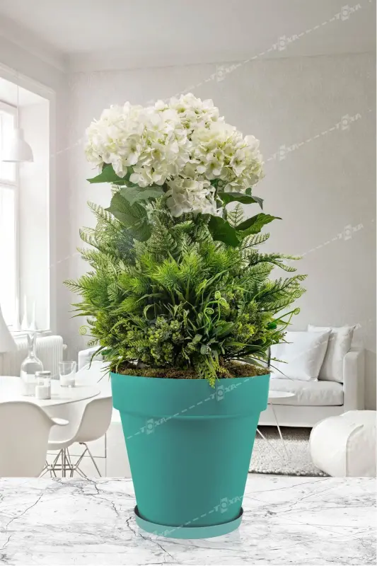1.7 Litre Ø16x14,5cm Mat Yeşil Renk Tabaklı Izgaralı Dekoratif Plastik Saksı Yalı No2 - 1.7Lt Yeşil - 1