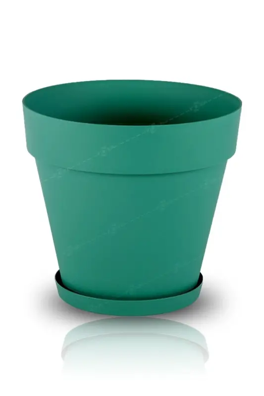 1.7 Litre Ø16x14,5cm Mat Yeşil Renk Tabaklı Izgaralı Dekoratif Plastik Saksı Yalı No2 - 1.7Lt Yeşil - 2