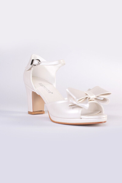 1-99962 Bow Short Heel Bridal Shoes Pearl - 3