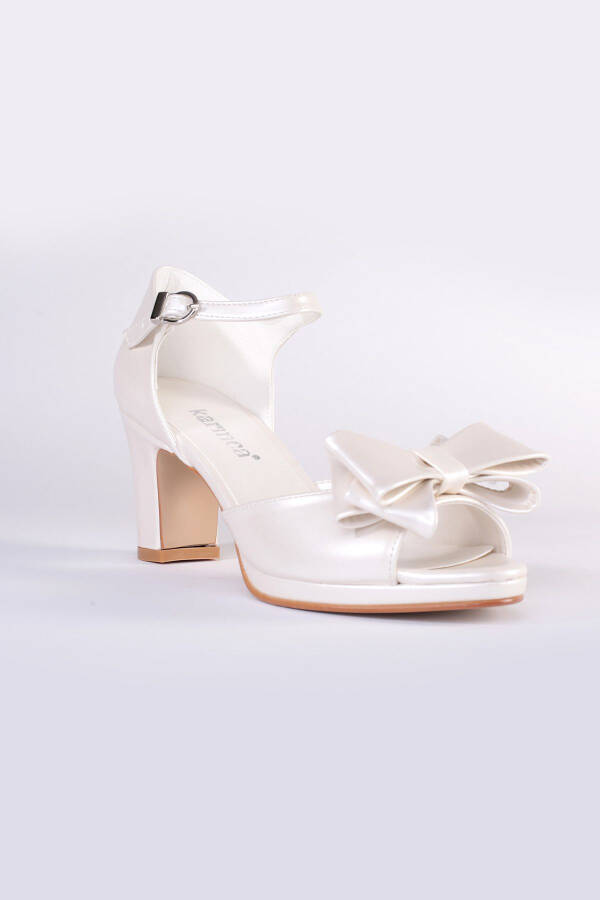 1-99962 Bow Short Heel Bridal Shoes Pearl - 3