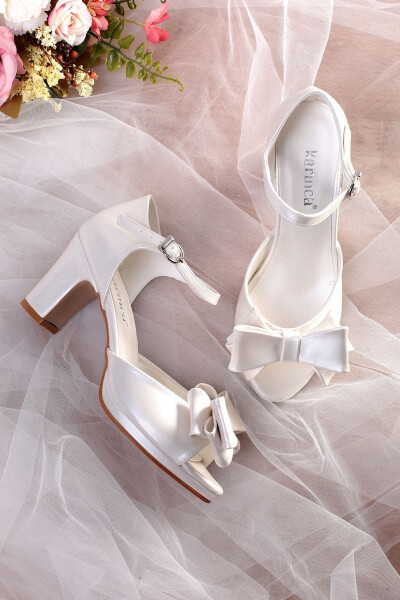 1-99962 Bow Short Heel Bridal Shoes Pearl - 5