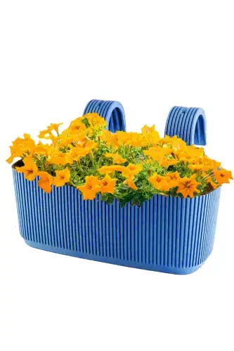1 Adet Pera Askılı Saksı 3,2 Litre 29cm Plastik Bahçe Balkon Çit Küpeşte Çiçek Saksısı-MAVİ - TEMMUZ HOME (1)