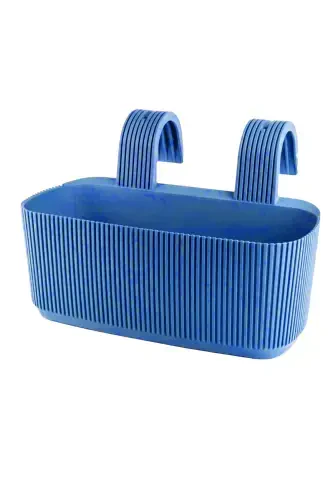1 Adet Pera Askılı Saksı 3,2 Litre 29cm Plastik Bahçe Balkon Çit Küpeşte Çiçek Saksısı-MAVİ - 3