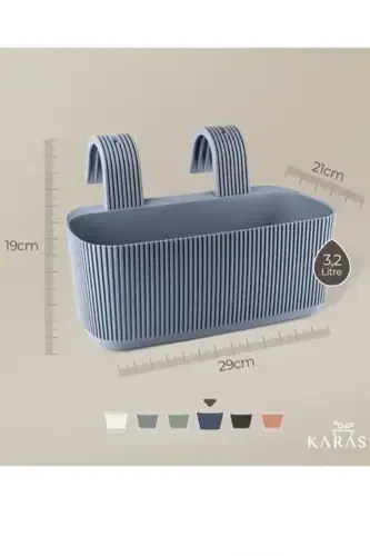 1 Adet Pera Askılı Saksı 3,2 Litre 29cm Plastik Bahçe Balkon Çit Küpeşte Çiçek Saksısı-MAVİ - 4
