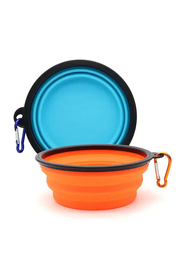 1 Adet Taşınabilir Silikon Katlanabilir Evcil Hayvan Kedi Köpek Pratik Mama ve Su Kabı Asma Aparatlı - 2