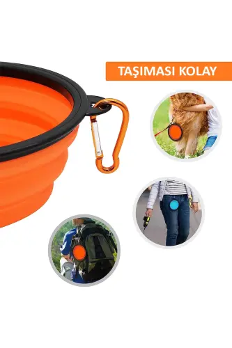 1 Adet Taşınabilir Silikon Katlanabilir Evcil Hayvan Kedi Köpek Pratik Mama ve Su Kabı Asma Aparatlı - Renkli - NOYİSKA (1)
