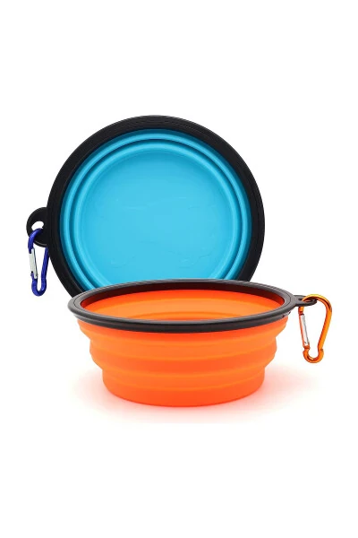 1 Adet Taşınabilir Silikon Katlanabilir Evcil Hayvan Kedi Köpek Pratik Mama ve Su Kabı Asma Aparatlı - NOYİSKA (1)