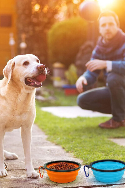 1 Adet Taşınabilir Silikon Katlanabilir Evcil Hayvan Kedi Köpek Pratik Mama ve Su Kabı Asma Aparatlı - Renkli - 15