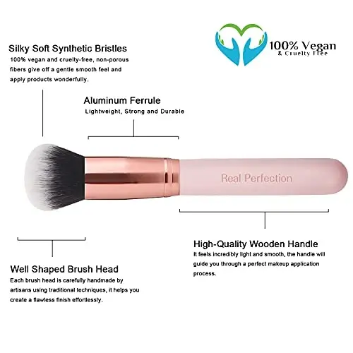 Real Perfection Makeup Brush Set 16 Pcs with 1 Eyebrow Razor Premium Synthetic Foundation Powder Concealers Eyeshadow Blush Makeup Brushes Make up Brushes Kit (Pink) - 3