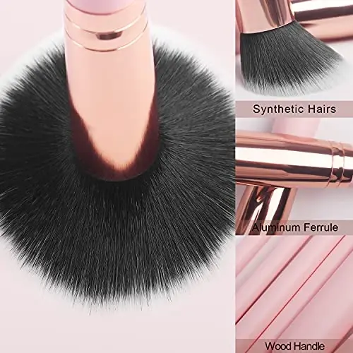 Real Perfection Makeup Brush Set 16 Pcs with 1 Eyebrow Razor Premium Synthetic Foundation Powder Concealers Eyeshadow Blush Makeup Brushes Make up Brushes Kit (Pink) - 4
