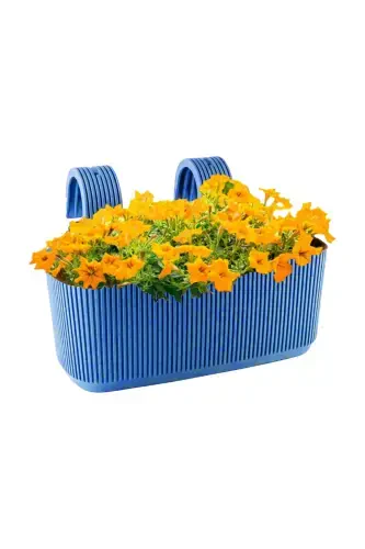 1 Pera Hanging Pot 3.2 Liters 29cm Plastic Garden Balcony Fence Railing Flower Pot-BLUE - 1