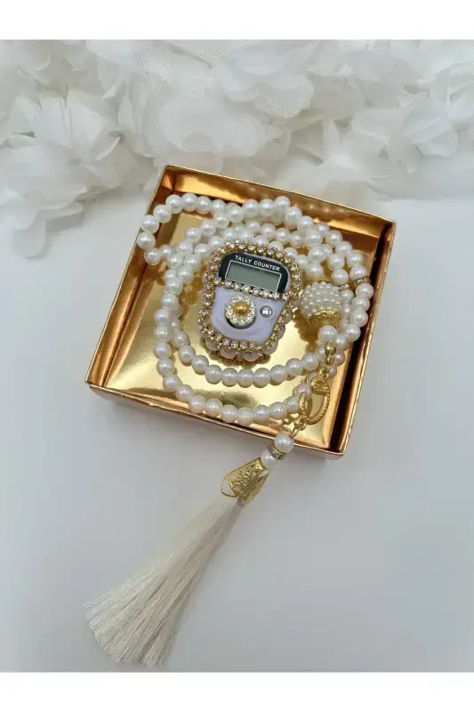 1 White Gift Dowry Boxed Rosary and Stone Dhikrmatic Set (Mawlid-Circumcision-Hajj-Umrah)-WHITE - 1
