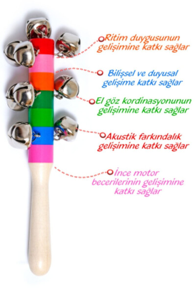 1 Wooden Bell Rattle with Jingle Bells - 48