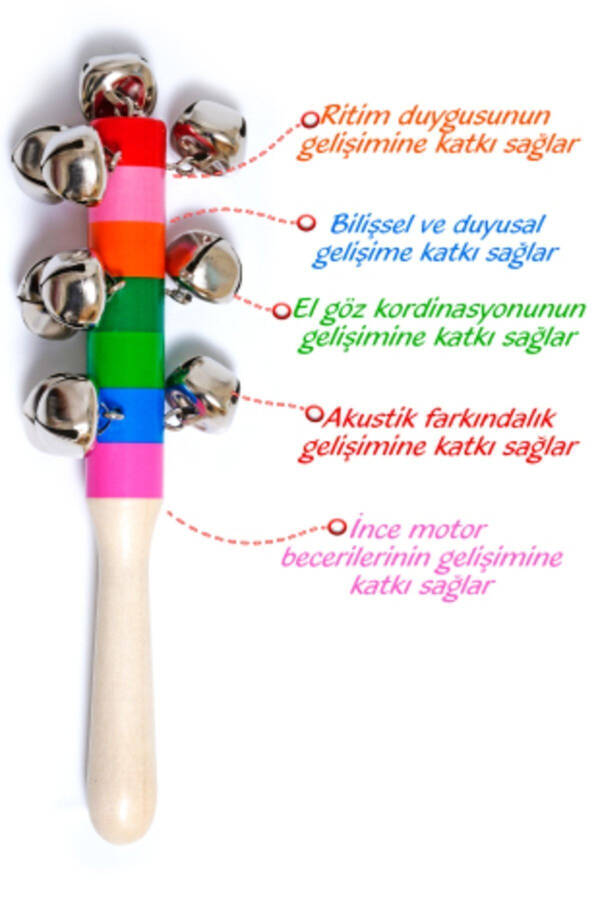 1 Wooden Bell Rattle with Jingle Bells - 48