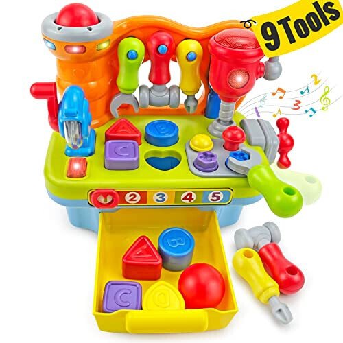 SunnyPal Toys for 1 Year Old Boy Birthday Gift, 9 in 1 Multifunction Music Workbench Learning Toy for Toddlers 1-3, Baby Toys 12-18 Months with Early Educational Sound Shape, Easter Basket Stuffers - 1