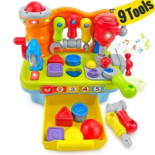 SunnyPal Toys for 1 Year Old Boy Birthday Gift, 9 in 1 Multifunction Music Workbench Learning Toy for Toddlers 1-3, Baby Toys 12-18 Months with Early Educational Sound Shape, Easter Basket Stuffers - 1